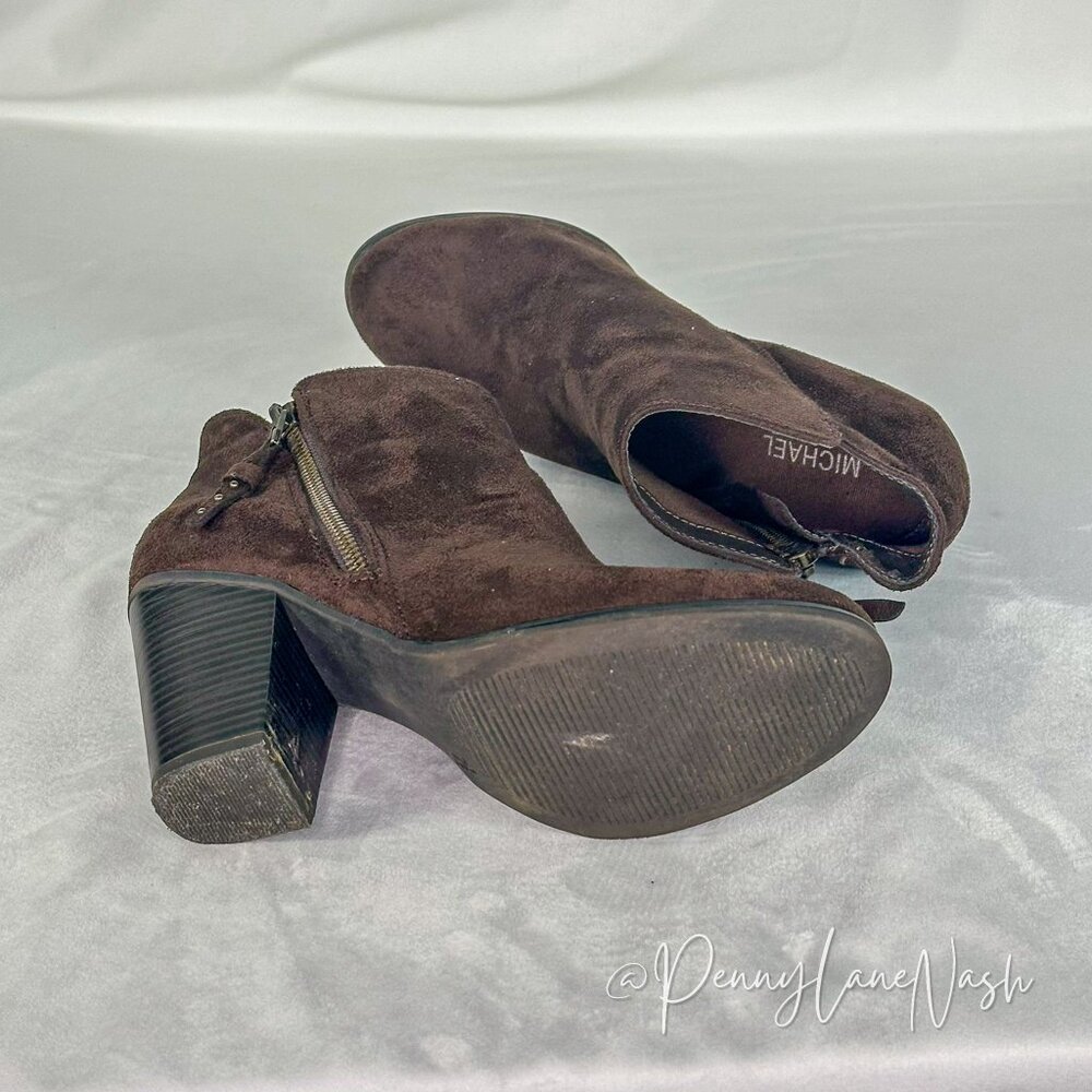 Michael Shannon Suede Ginnie Ankle Booties Size 7.5 Dark Brown - Picture 10 of 11